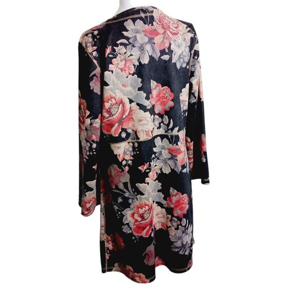 Solitaire, Anthropologie, Faux Suede Open Long Jacket, Gray/Brown w/ Floral, MED - Picture 4 of 16